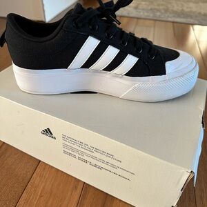 Adidas Black and White Sneakers with Signature Stripes